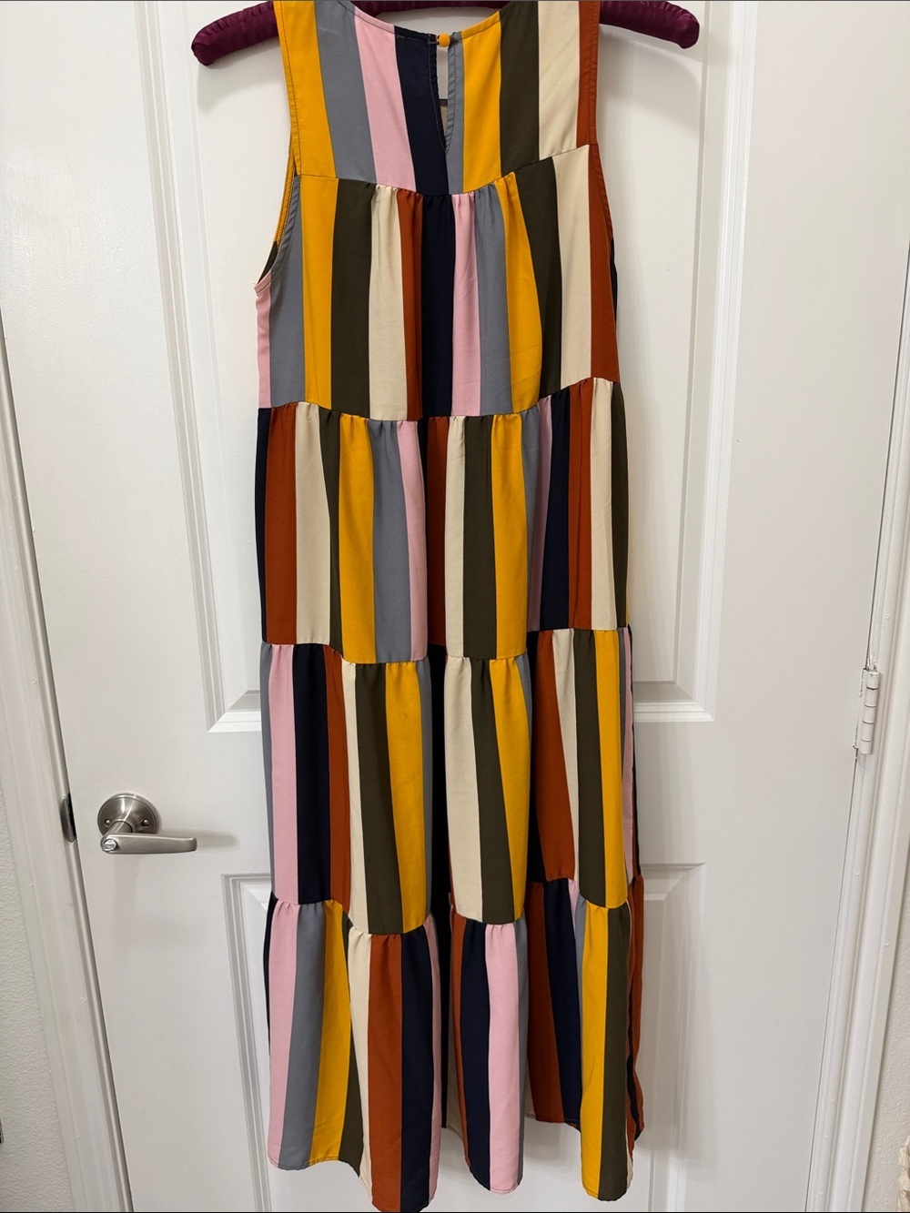 ANDREE BY UNIT Sleeveless Tiered Maxi Dress in Pink, Mustard & Navy - Picture 3 of 4